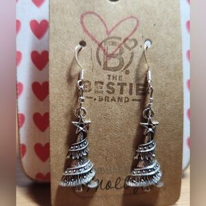 Silver in Color Christmas Tree Charm Dangle Earrings